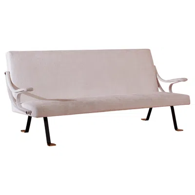 Pre-owned Ignazio Gardella Digamma Three-seater White Velvet Sofa For Azucena, Italy, 1957