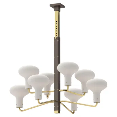 Pre-owned Ignazio Gardella 'galleria' 8-arm Brass And Glass Chandelier For Tato Italia In Transparent