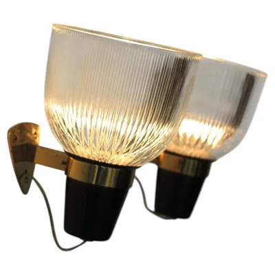 Pre-owned Ignazio Gardella Iganzio Gardella For Azucena Brass Glass Lp5 Sconces Wall Lights, Italy 1960s In Sand