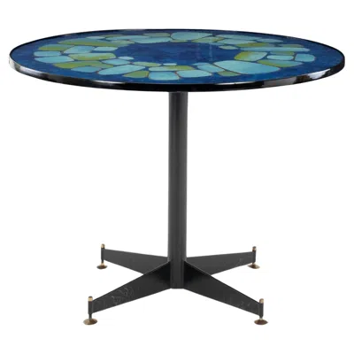Pre-owned Ignazio Gardella Italian Iron Blue Enamel Top Center Table In The Style Of Ignazio Gradella