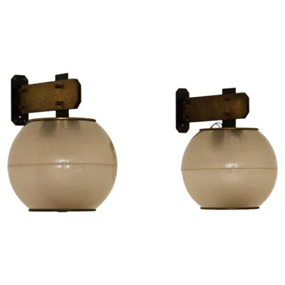 Pre-owned Ignazio Gardella Pair Of Feltre Sconces By  For Greco In Brown