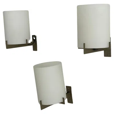 Pre-owned Ignazio Gardella Set Of 3 Opal Glass Wall Sconces In The Style Of , 1950s, Italy In Transparent
