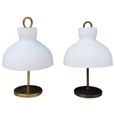 Pre-owned Ignazio Gardella Table Lamps Azucena Brass And Opaline Glass 1950 Italy In Transparent