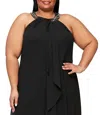 Ignite Evenings Halter Braid Bead Neck Chiffon Dress In Black In Black