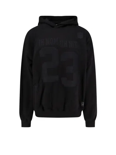 Ih Nom Uh Nit Graphic Hooded Cotton Sweatshirt With Long Sleeves In Black