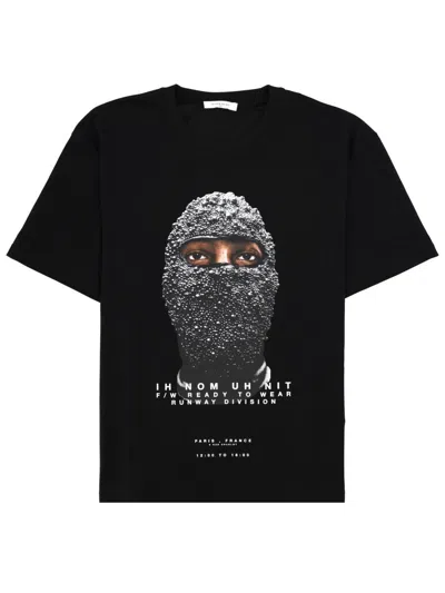 Ih Nom Uh Nit Front Balaclava Graphics White Text Cotton T-shirt In Black