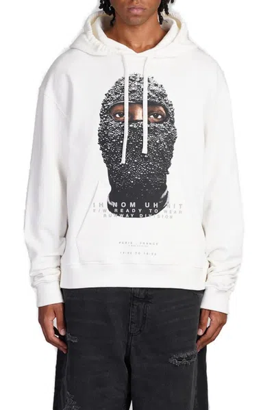 Ih Nom Uh Nit Graphic Printed Drawstring Hoodie In White