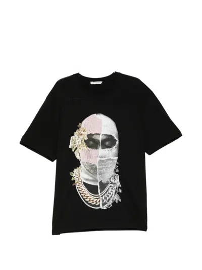 Ih Nom Uh Nit Newspaper Mask Divided Face Graphic T-shirt In Black