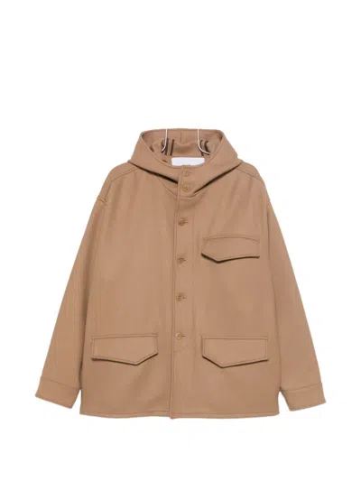 Ih Nom Uh Nit Hooded Flap-pocket Coat In Brown