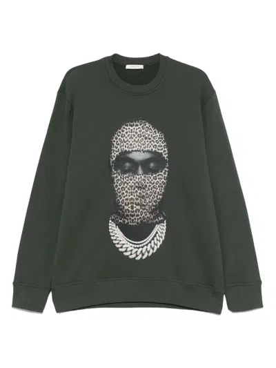 Ih Nom Uh Nit Leopard-mask Crew-neck Sweatshirt In Green