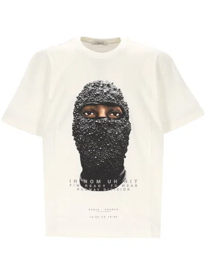 Ih Nom Uh Nit Light Beige Logo Print T Shirt In White