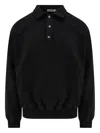 Ih Nom Uh Nit Cotton Polo Shirt With Ribbed Collar And Cuffs In Black