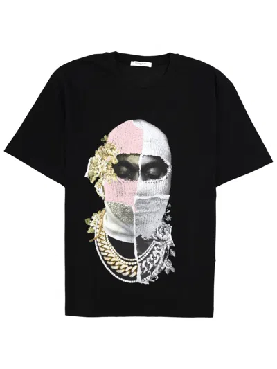 Ih Nom Uh Nit Newspaper Mask Divided Face Graphic T-shirt In Black