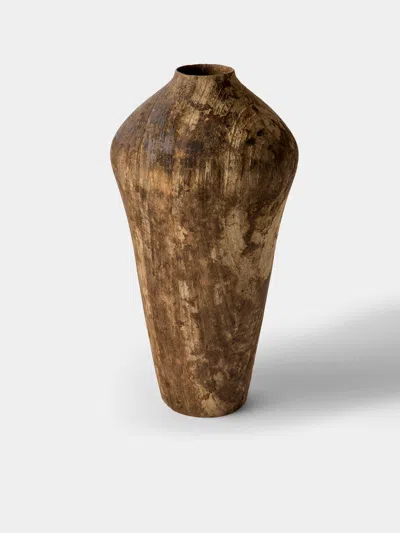Iida Woodturning Hand-turned Earth-finish Camphor Vase (15.5in/39cm) In Brown