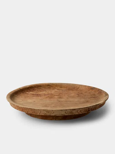 Iida Woodturning Hand-turned Earth-finish Zelkova Wood Tray (15in/38.5cm) In Brown