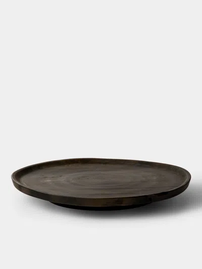 Iida Woodturning Hand-turned Oil-finish Iron-mordant Dogwood Tray (17.5in/44.5cm) In Black