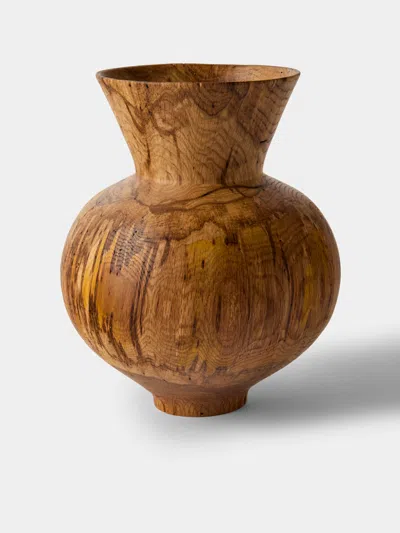 Iida Woodturning Hand-turned Oil-finish Oak Vase (9.5in/24.5cm) In Brown