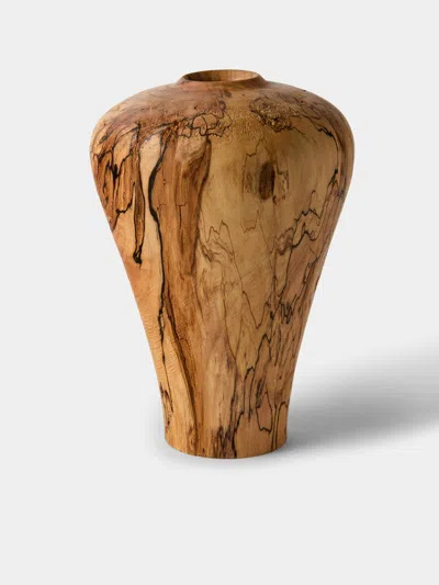 Iida Woodturning Hand-turned Oil-finish Spalted Maple Vase (9in/23.5cm) In Brown
