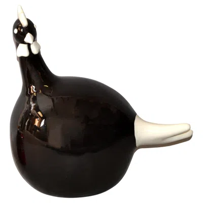 Pre-owned Iittala Black And White Hand-crafted Ceramic Chicken Sculpture, Animal Figurine Folk Art