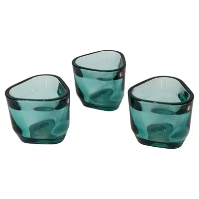 Pre-owned Iittala Holiday Gift - Set Of Three  Candle Holders, Votives, Sea-blue Crystal