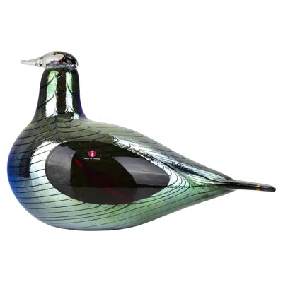 Pre-owned Iittala Large  Oiva Toikka Pheasant Bird Iridescent Art Glass Sculpture In Black