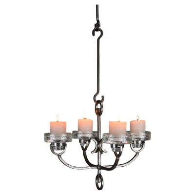 Pre-owned Iittala Mid-century Modern Wrought Iron And Glass Ceiling Candle Holder In Brown