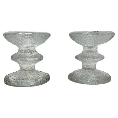 Pre-owned Iittala Pair "festivo"  Finnish One-ring Candlesticks Designed By Timo Sarpaneva In Gray
