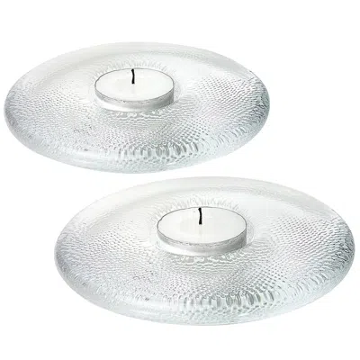 Pre-owned Iittala Pair Of Crystal Candleholders By , Finland In Gray