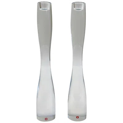 Pre-owned Iittala Pair Of Finnish Crystal Candleholders By Timo Sarpaneva For  In Gray