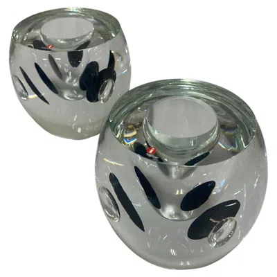 Pre-owned Iittala Pair Of Timo Sarpaneva Claritas Vases, In Black & Clear Glass,  1980s