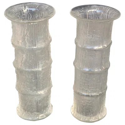 Pre-owned Iittala Pair Of Vases By Timo Sarpaneva For  In Bamboo Shape Glass In Transparent
