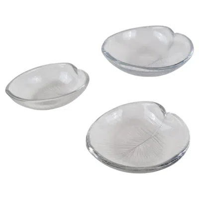 Pre-owned Iittala Set Of 3 Tapio Wirkkala Line-engraved "leaf" Glass Art Pieces,  1950s In Transparent