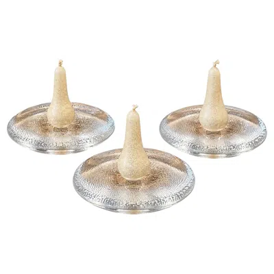 Pre-owned Iittala Set Of Three  Nappi Glass Candle Holders By Markku Salo, Finland, 1990s In Beige