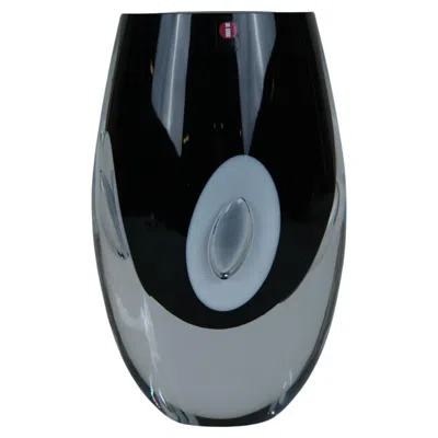 Pre-owned Iittala Timo Sarpaneva Claritas Art Glass Object In Black And White,  2005