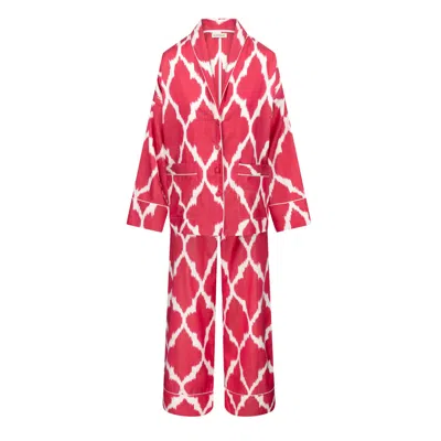 Ikatique Red / White Moulin Rouge Silk Pyjama Set