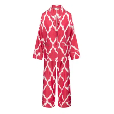 Ikatique Red / White Moulin Rouge Silk Pyjama Set In Red/white
