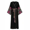 Ikatique Women's Black / Purple Handcrafted Silk-cotton Black Ikat Kimono With Magenta Star Sleeves
