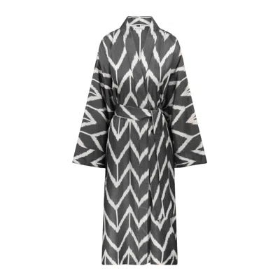 Ikatique Women's Black / White Silk Ikat White-striped Kimono In Black/white
