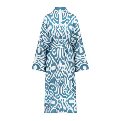 Ikatique Women's Blue / White Indigo Silk Kimono
