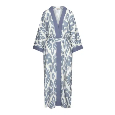 Ikatique Women's Blue / White Mist Linen Ikat Kimono In Blue/white