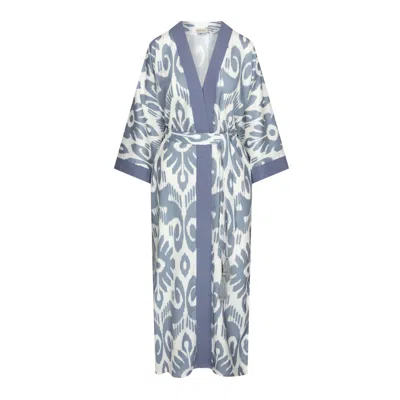 Ikatique Women's Blue / White Blue Linen Ikat Kimono In Blue/white