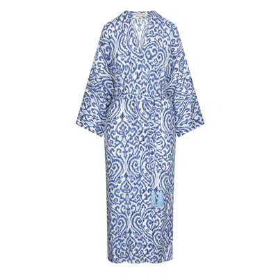 Ikatique Women's Blue / White Santorini Cotton Kimono In Pink