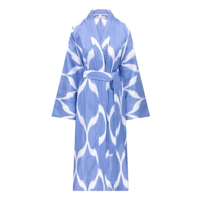 Ikatique Women's Blue / White Light Blue Cotton Ikat Chapan In Blue/white