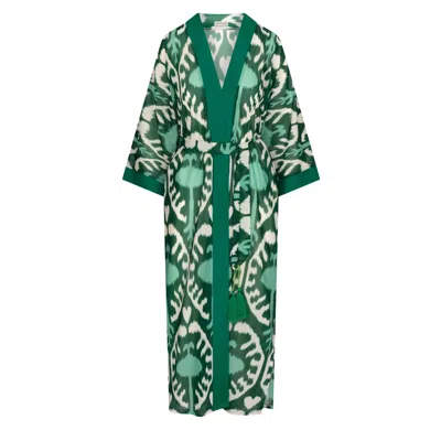 Ikatique Women's Green / White Emerald Ikat Kimono In Green/white