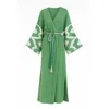 Ikatique Women's Green / White Handcrafted Silk-cotton Green Ikat Kimono