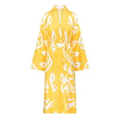 Ikatique Women's Yellow / Orange / White Amber Silk Kimono