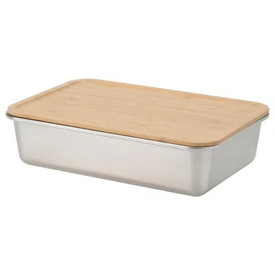 Ikea 365+ Food Container With Lid, Large Rectangular/stainless Steel Bamboo, 101 oz