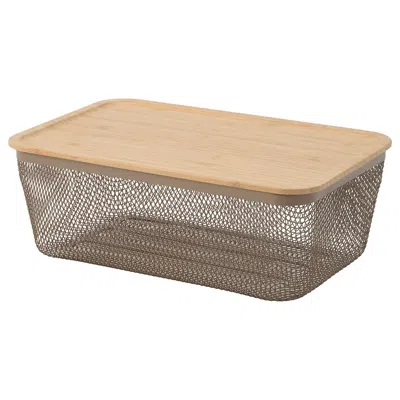 Ikea 365+ Food Storage Basket With Lid, Rectangular Metal/light Gray-brown Bamboo, 12 5/8x8 1/4x5 1/8 "