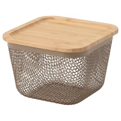Ikea 365+ Food Storage Basket With Lid, Square Metal/light Gray-brown Bamboo, 5 7/8x5 7/8x4 3/8 "