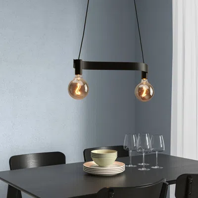 Ikea Ackja / Molnart Pendant Lamp With Led Bulb, Wave Shaped Black/globe Gray Clear Glass